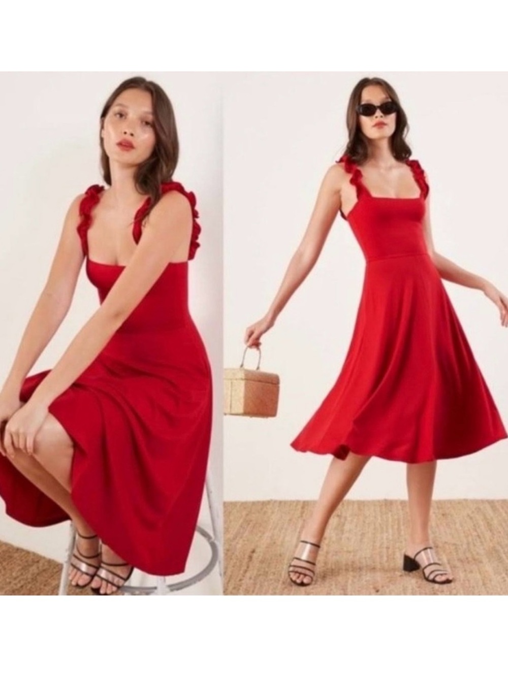 Reformation Eda Ruffle Strap Midi Dress M